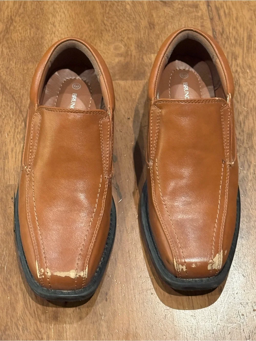 Bruno Marc Boys Brown Slip-On Dress Shoes Size 3 – Faux Leather